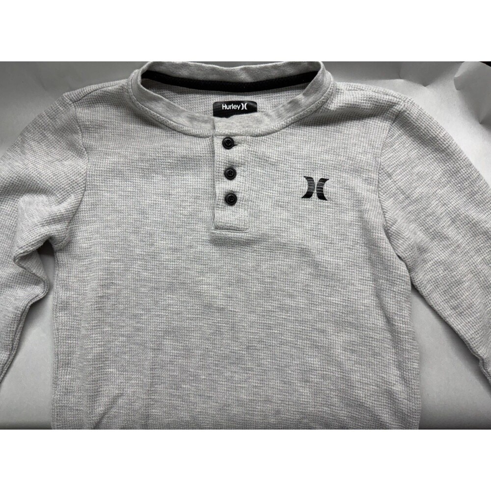 Hurley Boys L/S Thermal Waffle Henley Shirt Size 6/7 Light Gray Used Good Cond